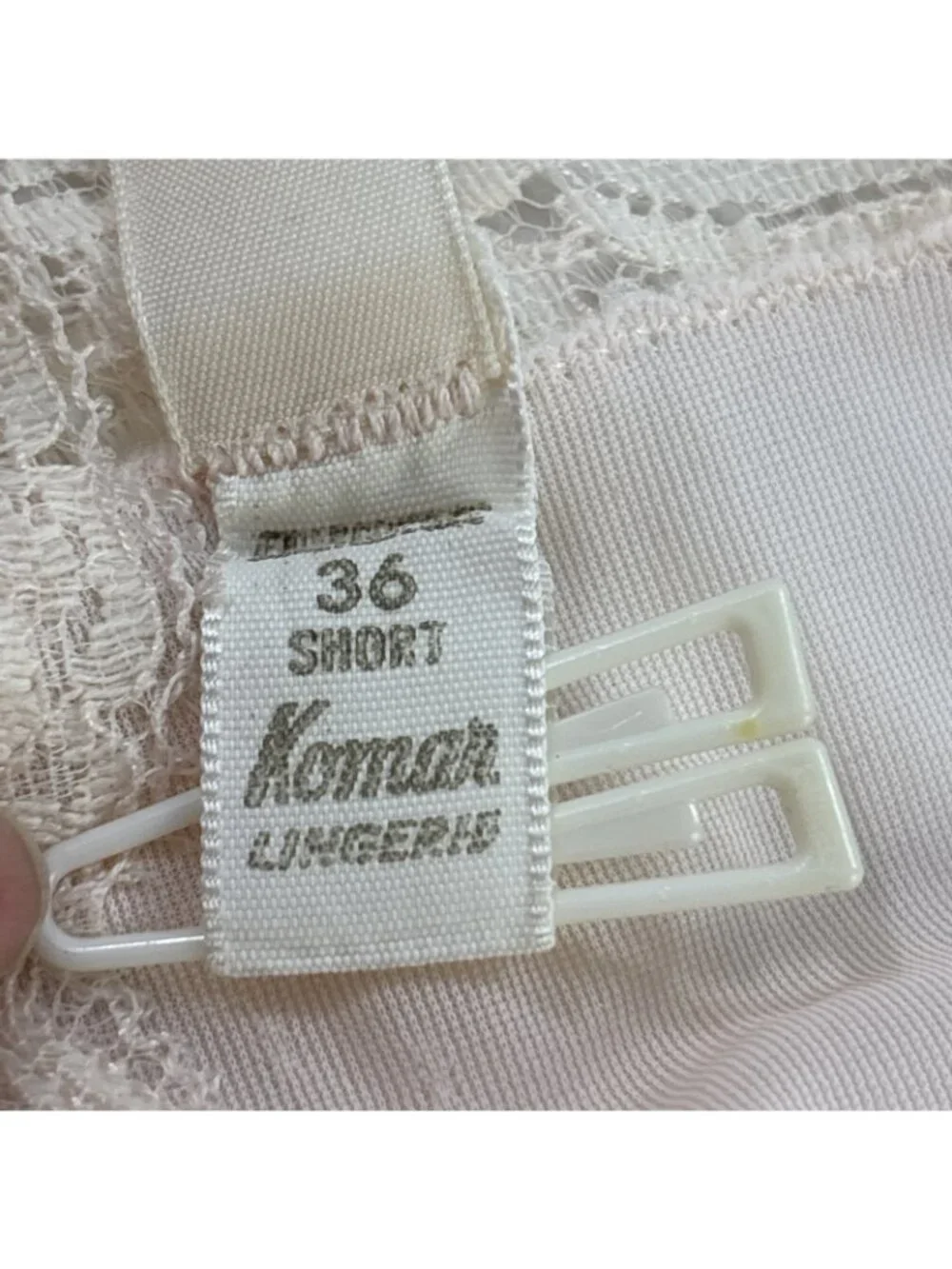 Vtg 1960s Komar dress slip lace bodice slip dress full slip Pale Pink 36 short - Picture 7 of 7